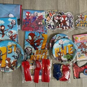 1st BIRTHDAY Spider-Man Party Supplies Set - Red and Blue